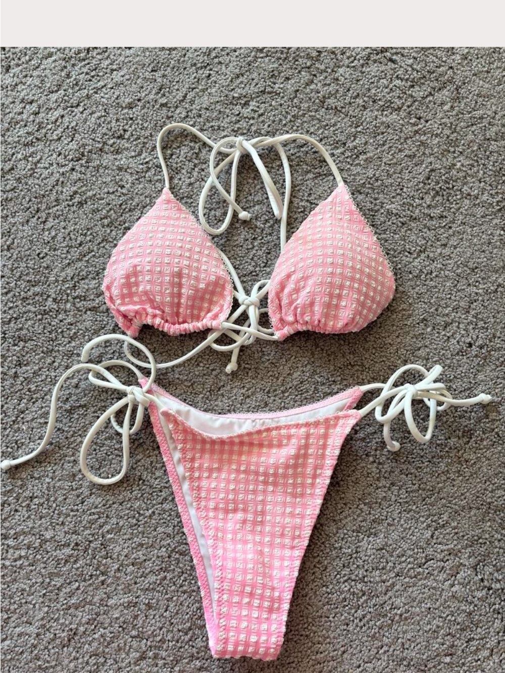 White Fox Boutique Pink Textured Tie-Side Triangle Bikini